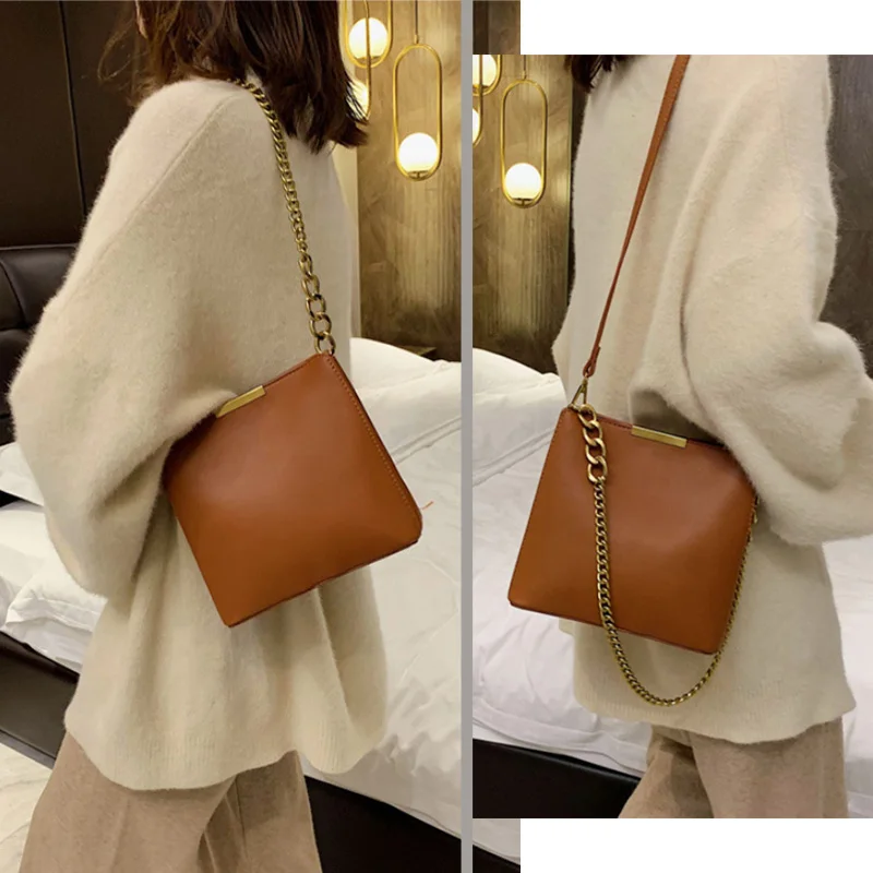 Женская кожаная сумка через плечо элегантная брендовая с цепочкой дизайнерская