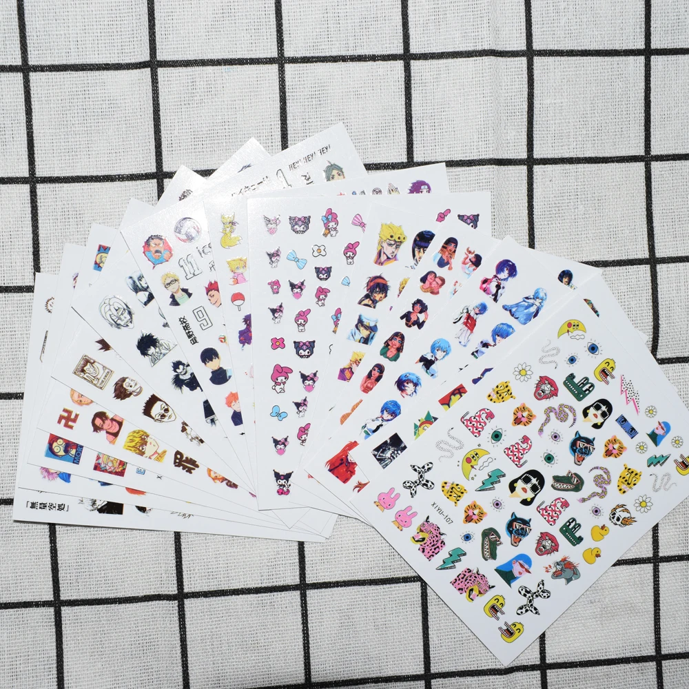 

10PCS Japanese Cartoon Anime Character Nail Art Stickers Gothic Style Letter Sketch Face Self-adhesive Nail Decoration Decals