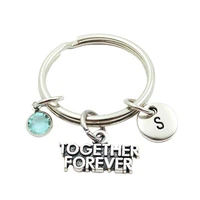 together forever initial letter monogram birthstone keychains keyring creative fashion jewelry women gifts accessories pendant