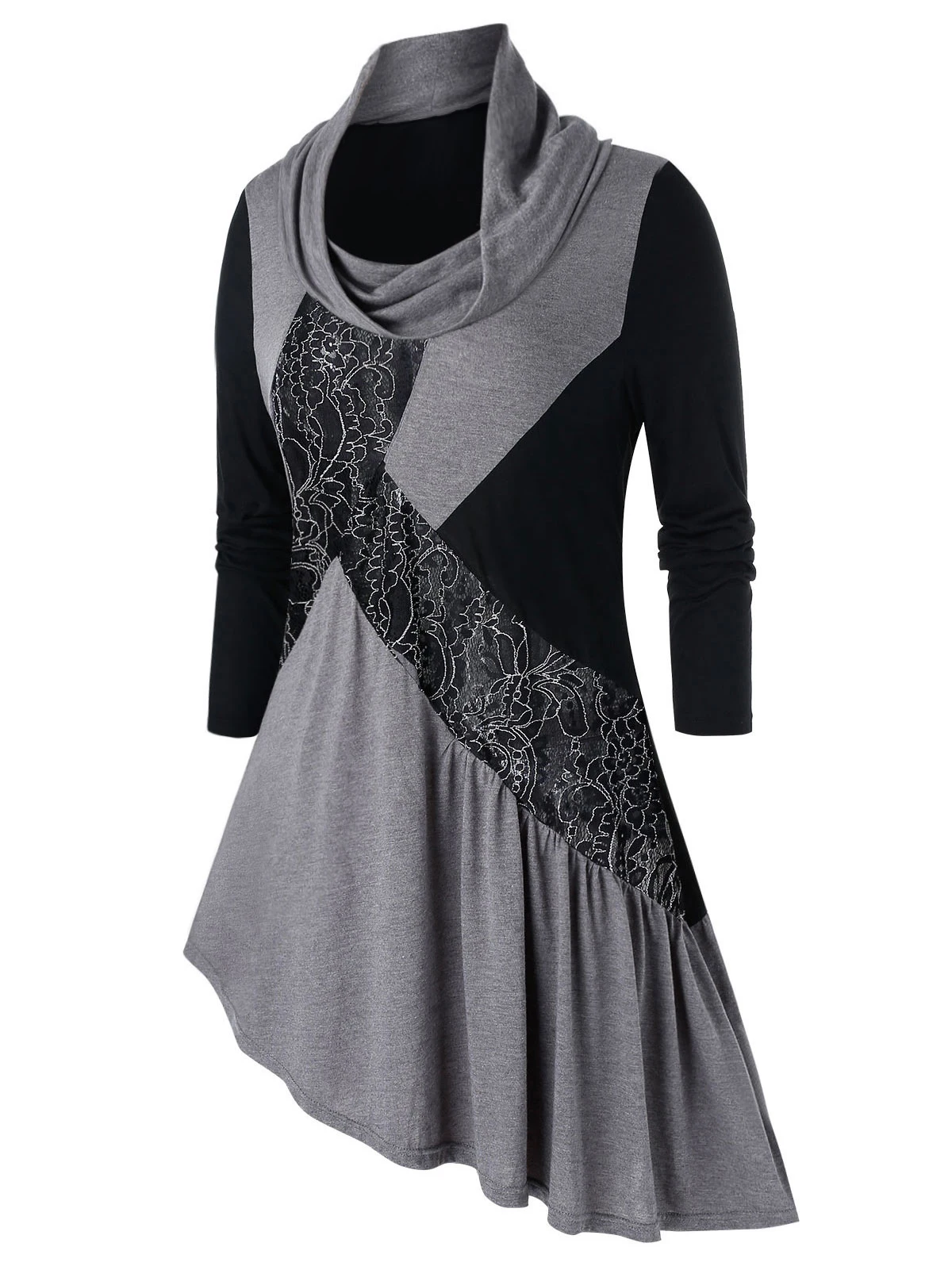 ROSEGAL размера плюс кружевная панель хомут шеи Асимметричная Туника тройник для