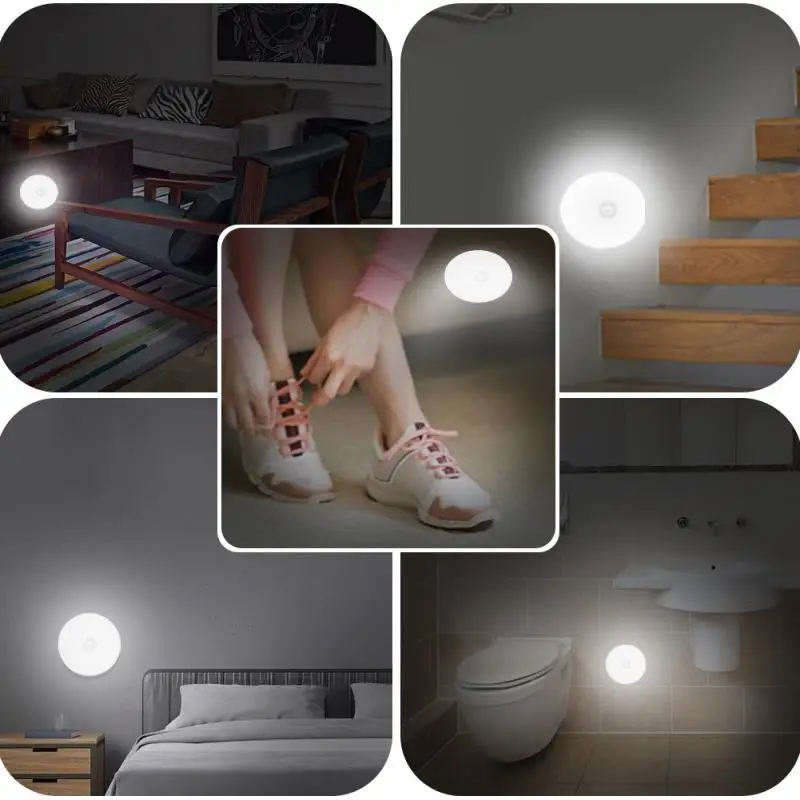 

Motion Sensor Wireless LED Night Lights Bedroom Light Detector USB Rechargeable Energy-saving Lamp Kitchen Cabinet Wall Lamp