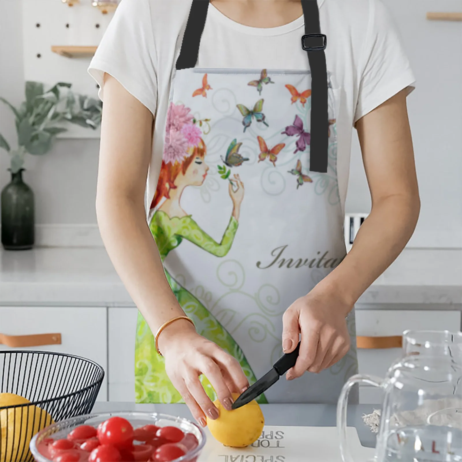 С украшением в виде бабочки Крылья цветы фартук Кухня бытовой уборки передник