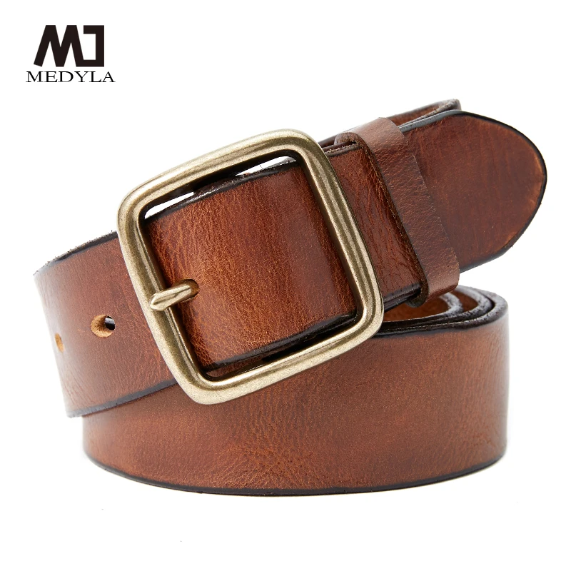 MEDYLA Retro Leather Belt Men's Copper Buckle Thick Men's and women's Casual Fashion Genuine Leather Hand-made Belt 21403