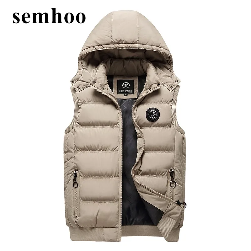 

winter vest for men warm thicken vest for men wear hooded solid color cotton simple casual without sleeves male waistcoat