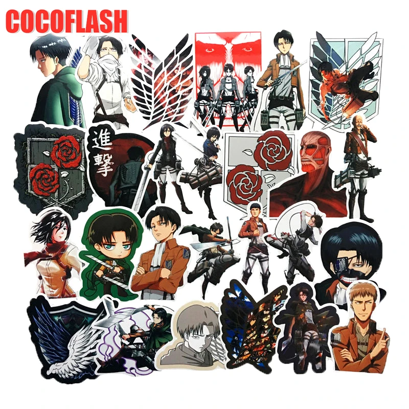 10/42Pcs/set Japanese Anime Attack On Titan Cartoon Sticker For DIY TOY Guitar Scrapbook Skateboard Snowboard Laptop Luggage