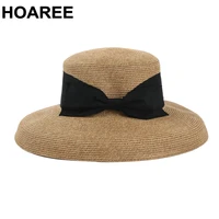 hoaree womens sun hat french retro bow hepburn style sun visor straw hat wide brim folding brand 2022 new brand summer hat