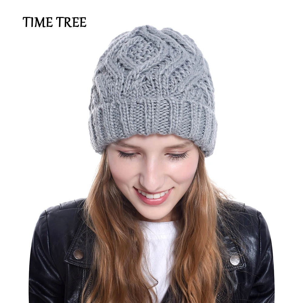 TIME TREE 2020 шерстяная зимняя шапка женская однотонная утолщенная Шерстяная Вязаная