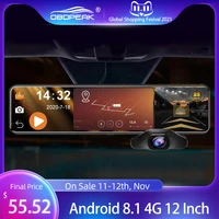 obdpeak android 8 1 4g 12 car rearview mirror stream camera media dashcam wifi car dvr adas gps navigation auto video registrar