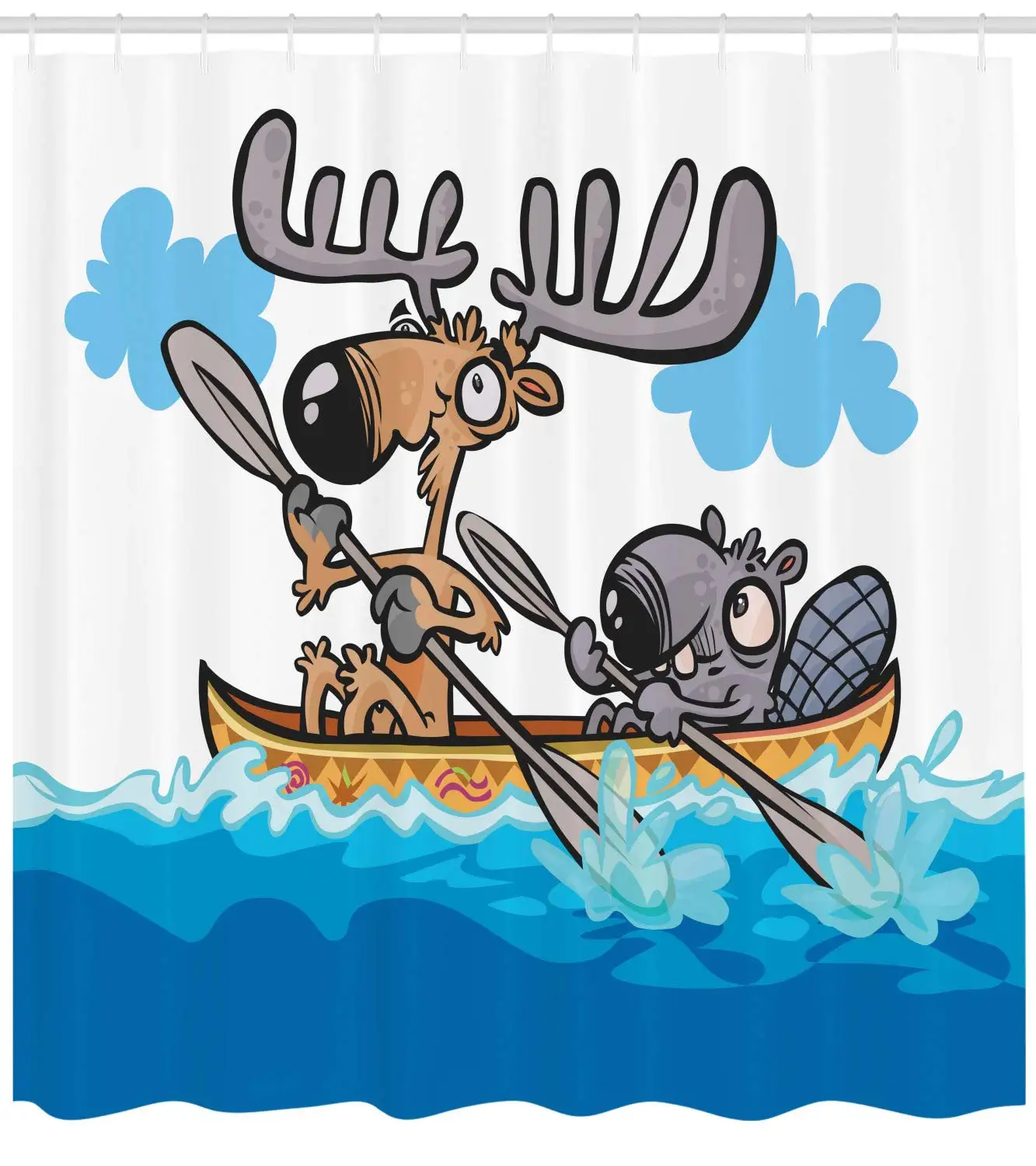 Moose занавеска для душа с изображением американских животных лодки бобра друга