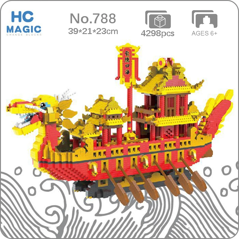 

HC 788 World Architecture Royal Dragon Boat Monster Ship Animal DIY Mini Diamond Blocks Bricks Building Toy for Children no Box