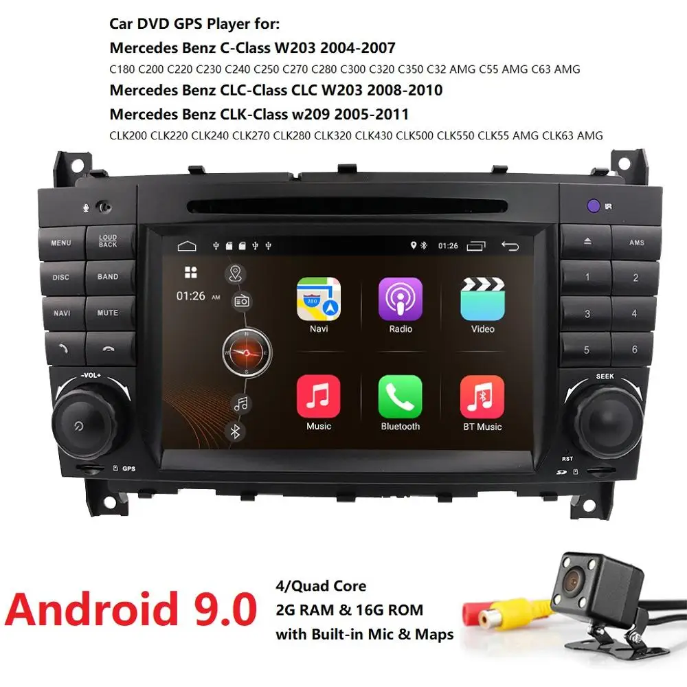 2 грамма Android9.0 2DIN CarDVD gps для Mercedes/Benz W203 W209 W219 a-класс A160 c-класс C180 C200 CLK200 Радио стерео 4G wifi DTV