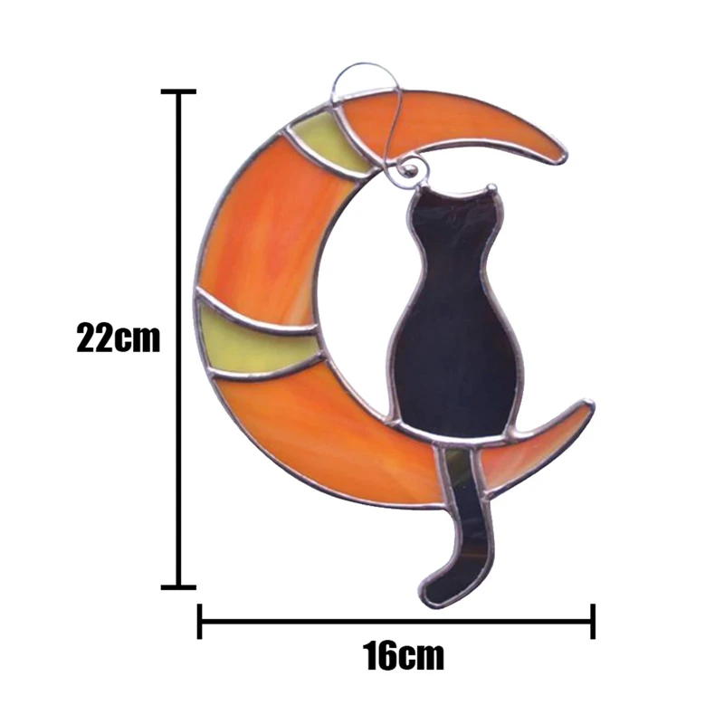 

1pcs Stained Glass Cat On the Moon Window Hanging Sticker Suncatcher Cat Lover Gift Pet Gift Black Cat On the Moon Home Decor