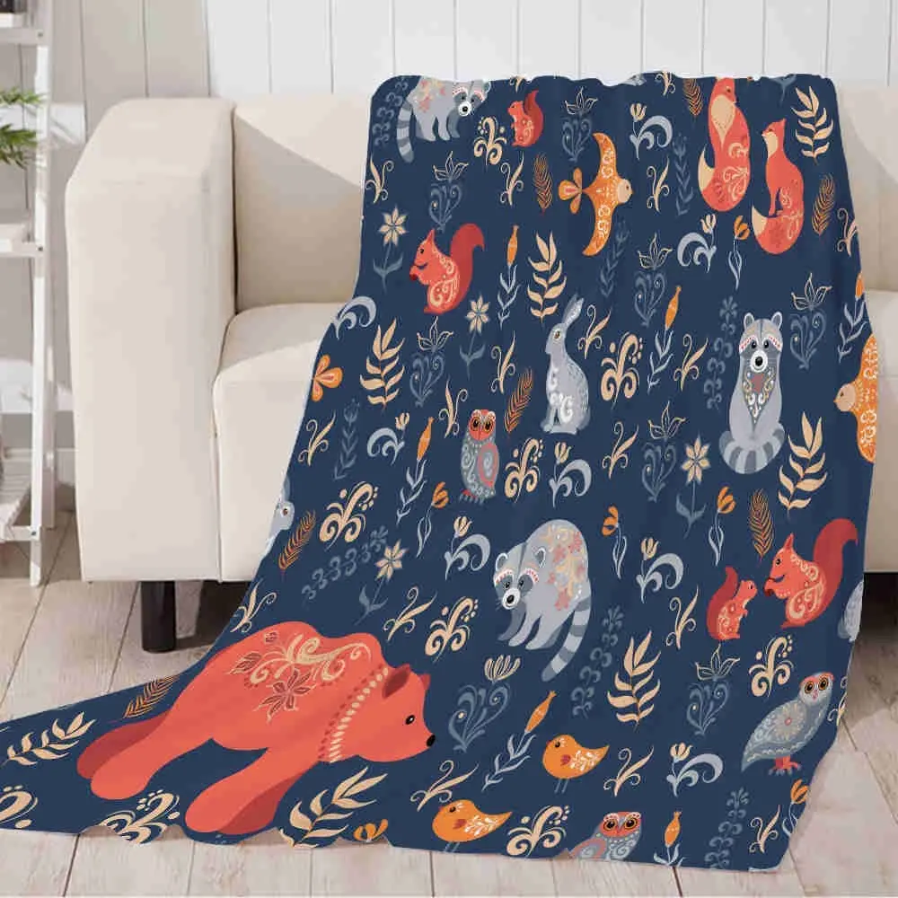 

Fox Bear Raccoon Throw Blanket Fuzzy Fluffy Cozy Soft Fleece Blanket Halloween Owls Rabbits Flowers Blanket for Camping Hiking