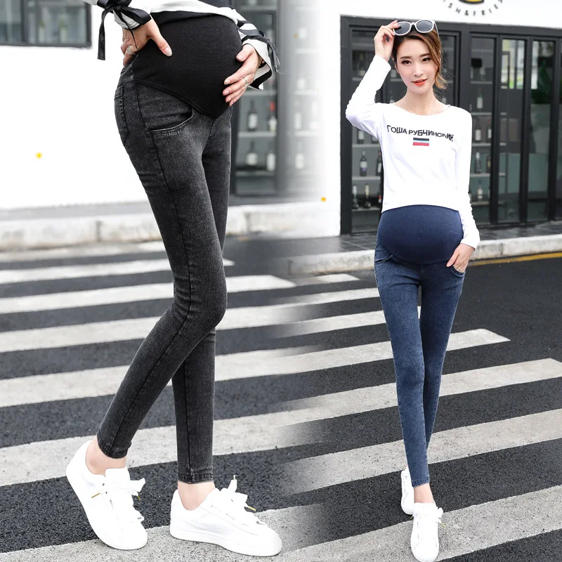 

2019 Spring And Autumn New Style Maternity Pants Washing Water Skinny Maternity Pants Fried Snowflake Stretch Abdominal Support