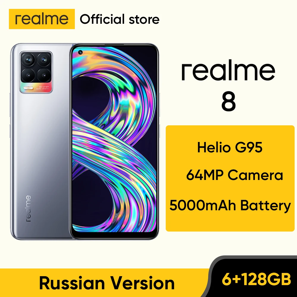 Смартфон realme 8 6 ГБ ОЗУ 128 Гб ПЗУ 30 Вт зарядка мобильный телефон Восьмиядерный