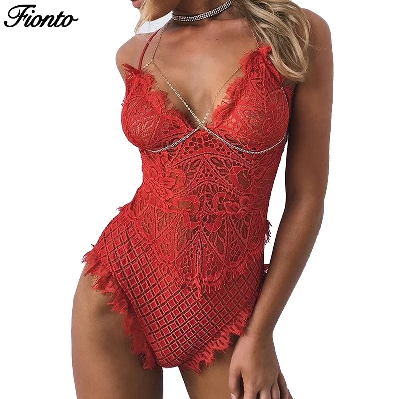 Модное женское сексуальное кружевное нижнее белье FIONTO прозрачное цельное