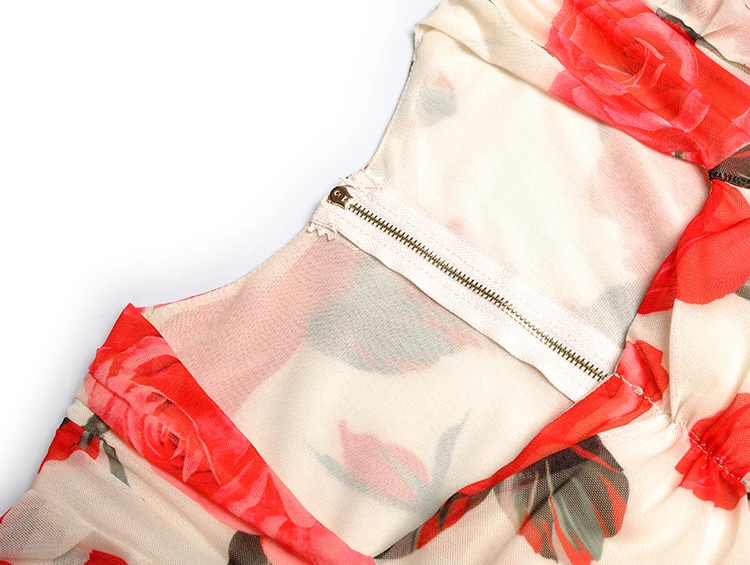 

Fashion 2021 Spring Women Puff Sleeve Flower Prints Mesh Strentch Dresses For Ladies Clothes Ydy