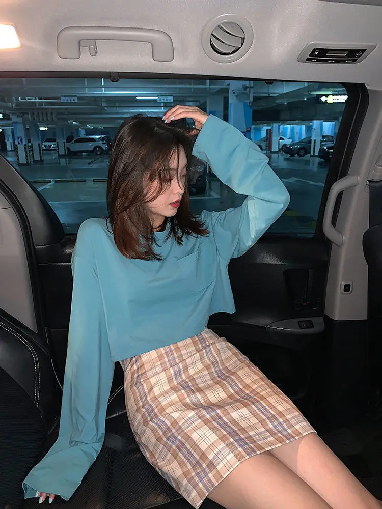 

Harajuku retro plaid high waist A-line skirt female spring/summer 2021 slim slimming buttocks Korean version of the wild kawaii