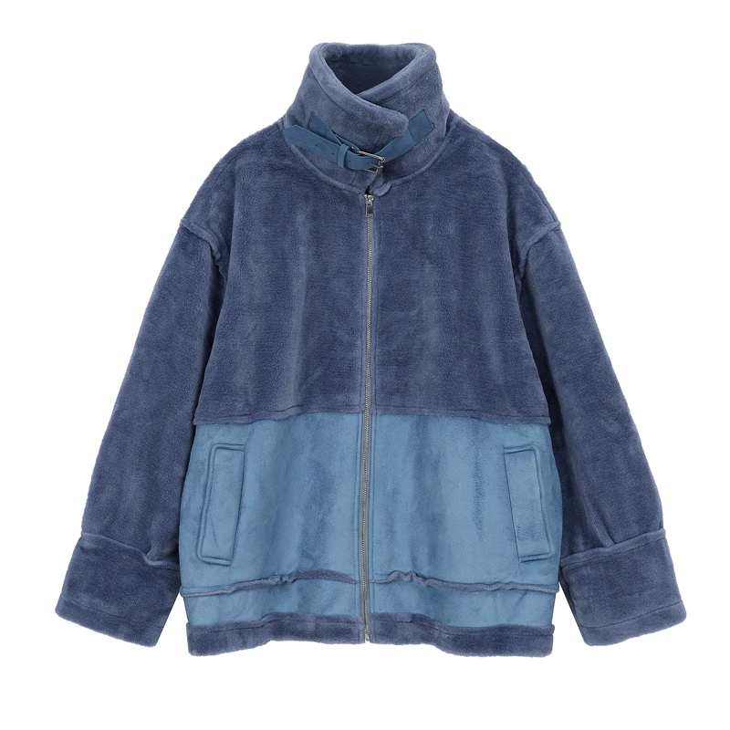

Sister Fara Winter Short Wool Women's Thicken Jacket Korean Zipper Loose All-Match Long Straight Color Matching Casual Overcoat