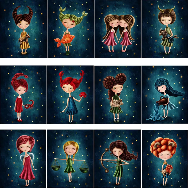 

Full Square Diamond Painting Cross Stitch Cartoon 12 Constellation 5D DIY Diamond Embroidery Mosaic Rhinestones Needlework