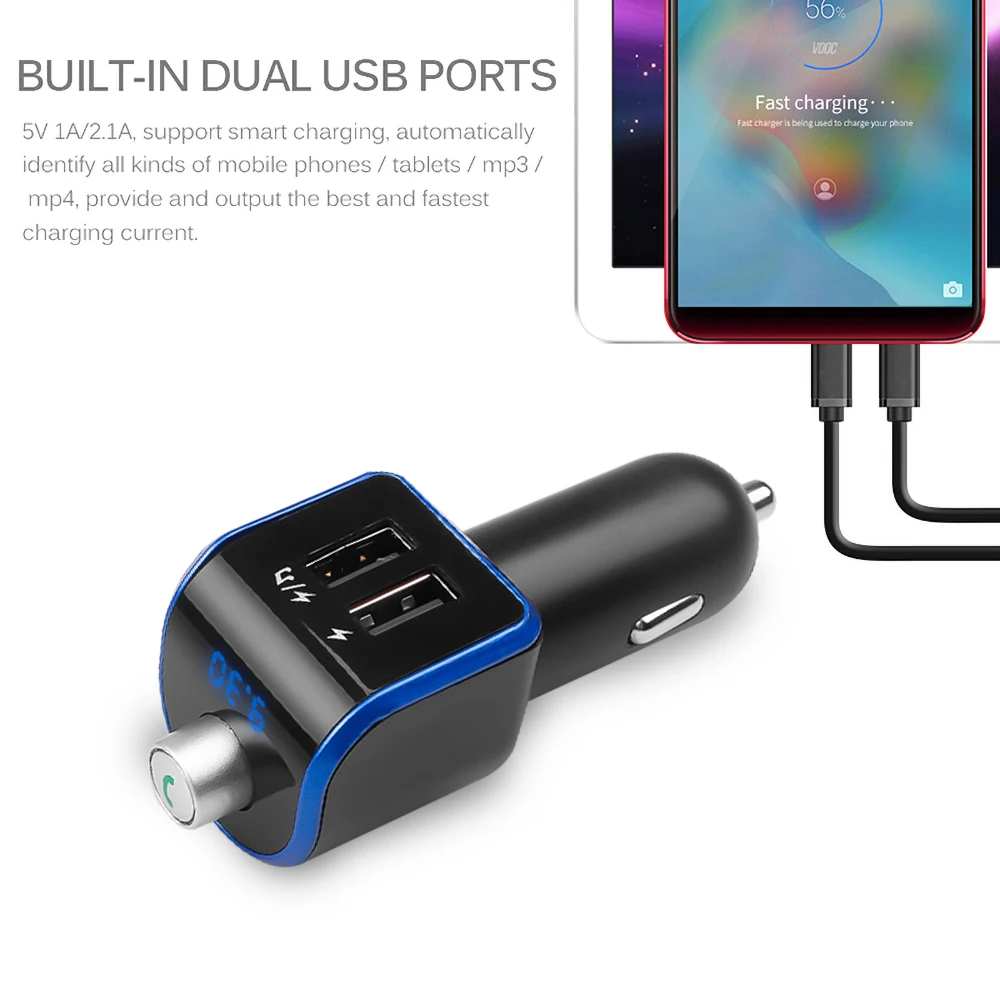 Bluetooth 5 0 3.1A Dual USB Зарядное устройство автомобильного комплекта громкой связи FM
