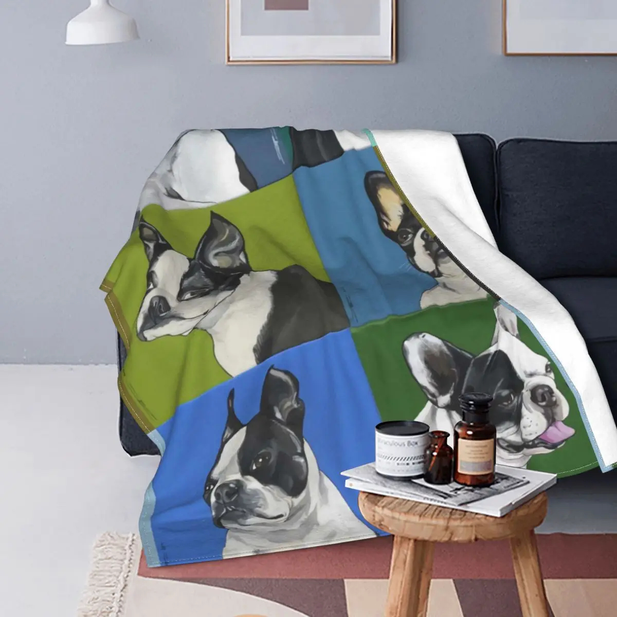 

Милое одеяло с изображением французского бульдога, современное хлопковое портативное одеяло из кораллового флиса для дивана, офиса