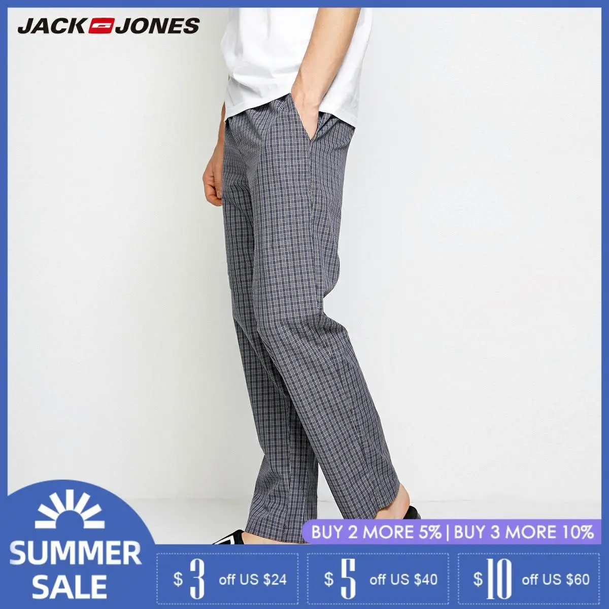 Мужские хлопковые брюки Jack Jones повседневные в клетку на весну и лето 2183HC501|Мужские