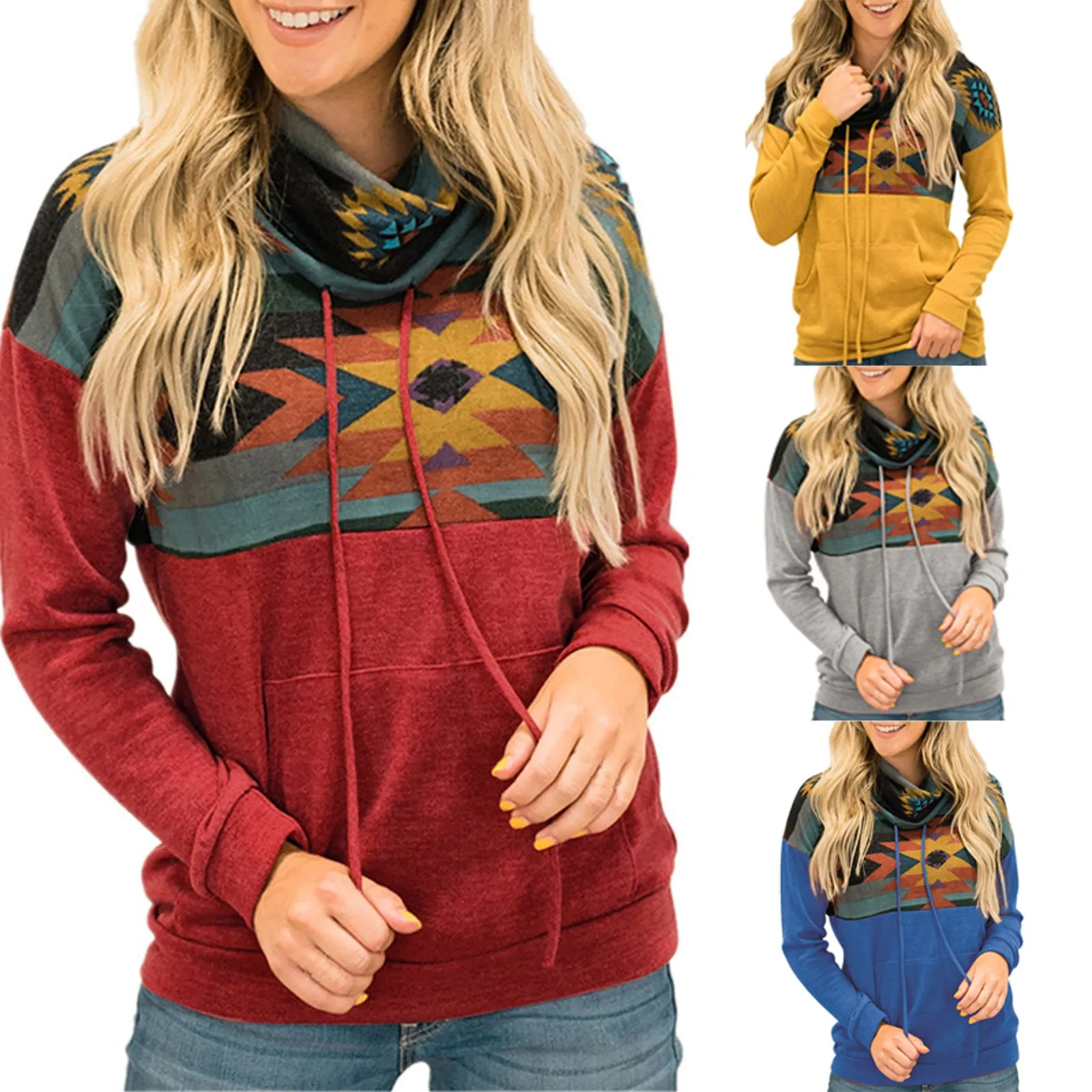 Женский зимний свитер с капюшоном теплый пуловер воротником-стойкой и длинными