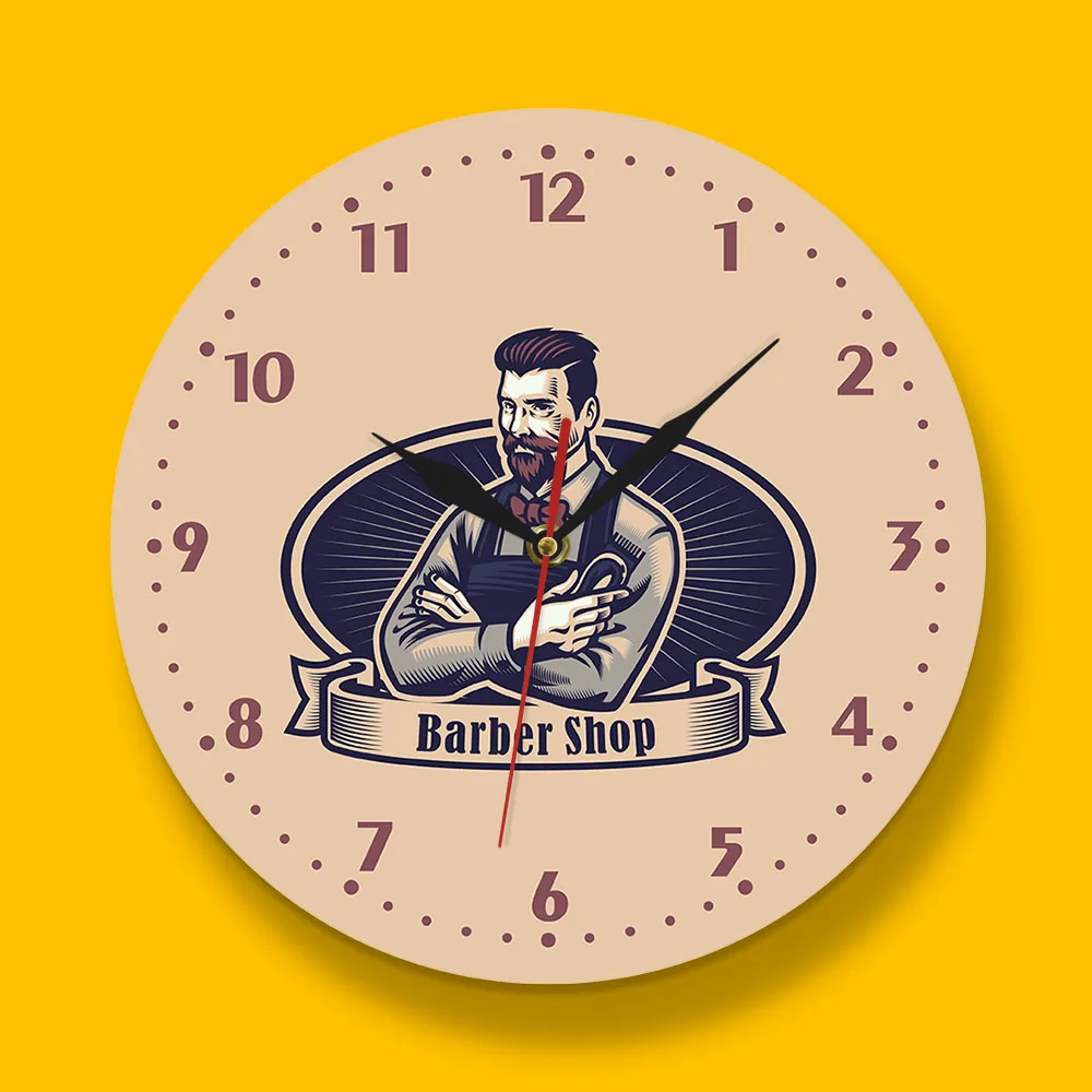 Ретро человек пещера парикмахер рекламный знак магазина настенные часы стрижка