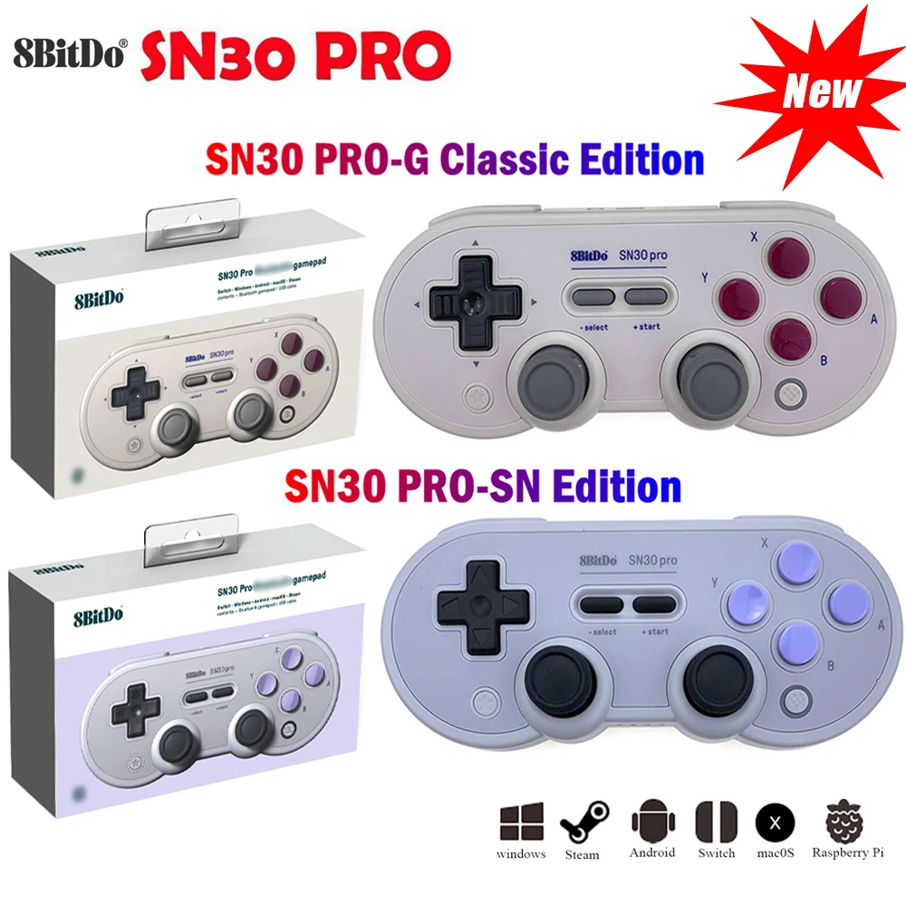 

Беспроводной геймпад 8bitdo SF30 Pro/SN30 Pro, совместимый с Bluetooth, с джойстиком для Windows, Android