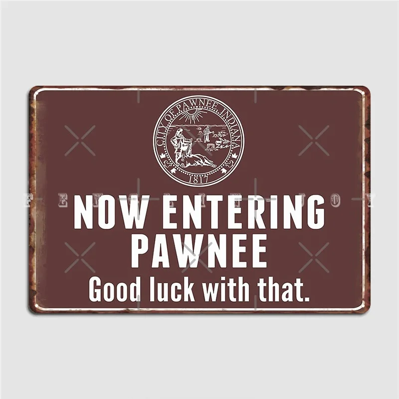 

Сейчас входит в Pawnee металлический знак для кинотеатра, фотография, персонализированный фотографический плакат