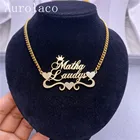 Ожерелье AurolaCo с именем на заказ, кубинская цепочка из нержавеющей стали, ожерелье-чокер с сердцем на заказ с двумя именами, ювелирные изделия, лучший подарок