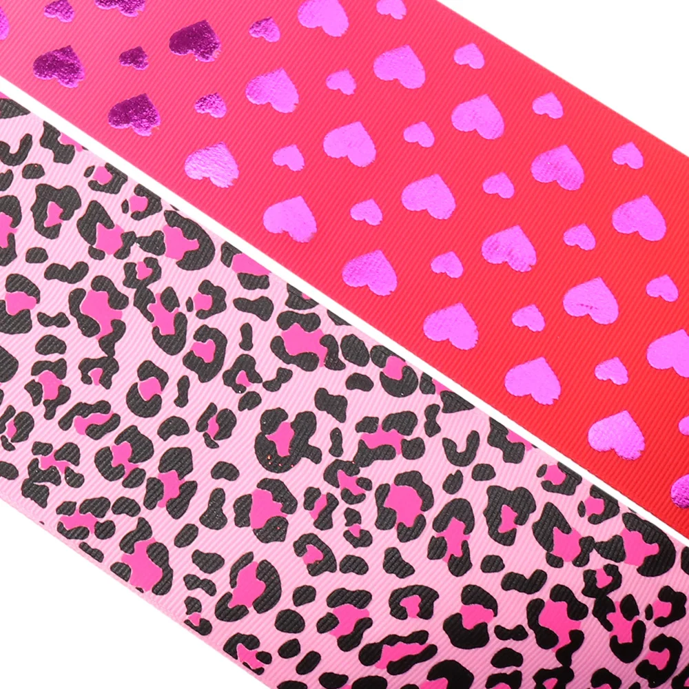 

IBOWS 2Yards 3" 75MM Valentine's Day Grosgrain Ribbon Peach Heart Leopard Printed Ribbon For Hair Bows DIY Crafts Accessories