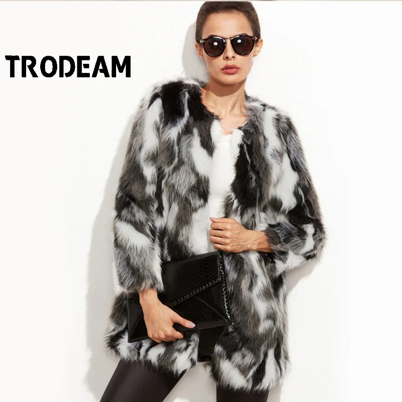 

Женское пальто из искусственного меха лисы и енота TRODEAM, повседневные приталенные меховые куртки средней длины, Осень-зима 2021