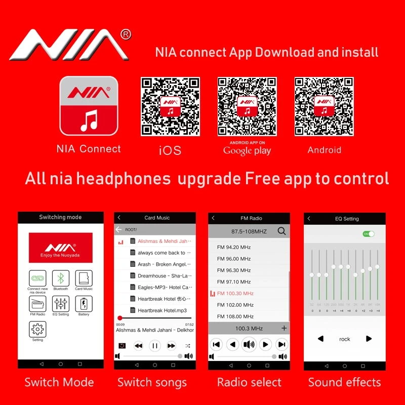 Оригинальные беспроводные bluetooth-наушники NIA X6 с микрофоном, стереогарнитура Bluetooth, поддержка карт TF, fm-радио, спортивные наушники, приложение