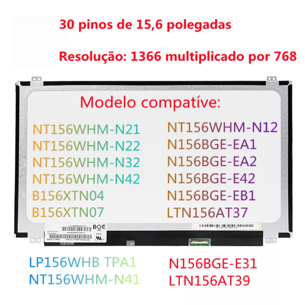 

15,6 30Pinos, Pantallanotebook, NT156WHM-N42,B156XTN07,NT156WHM-N32,N156BGA-EA2, LTN156AT39,LTN156AT37, lcd Matrix.