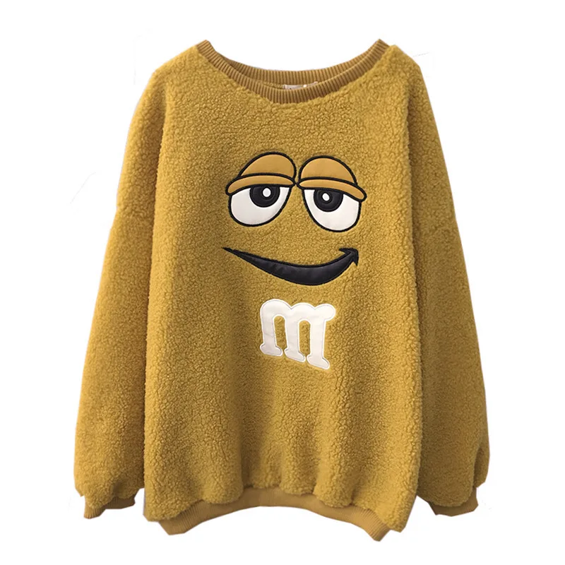 

Lamb wool sweater female autumn and winter new students loose cec plus velvet padded round neck pullover coat