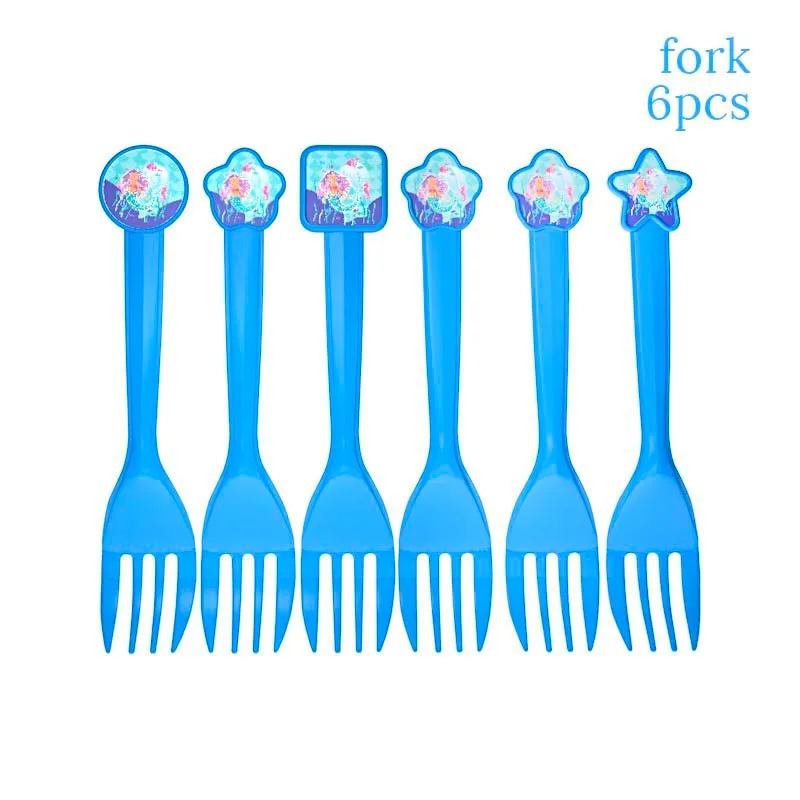 6pcs fork Украшение в виде русалки на день рождения; обертки для капкейков; для дня рождения; для девочек; для вечеринки; для детей; для принцесс; маленькая Русалочка; вечерние принадлежности для декора - Цвет: 6pcs fork