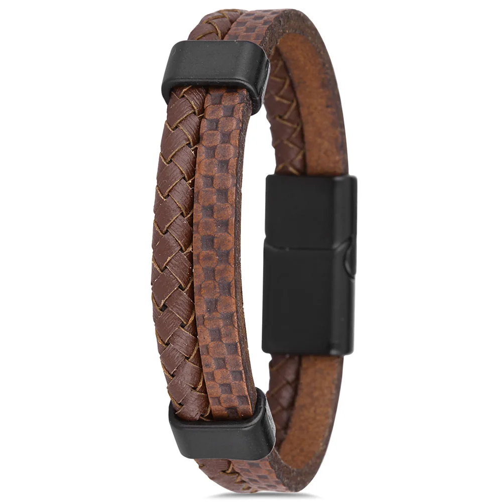 

Parigi PRGJWG136-01 Mens Bracelet Bangles Fashion Jewelry Leather Brown Birthday Gift for Mens