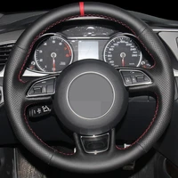 black genuine leather steering wheel cover for audi a1 8x a3 8v sportback a4 b8 saloon avant a5 8t a6 c7 a7 g8 a8 d4 8x s3 s4