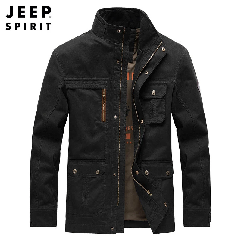 JEEP SPIRIT/осенние куртки мужские в стиле милитари повседневное пальто средней длины мужской воротник-стойка с несколькими карманами Хлопковая мужская куртка chaqueta hombre