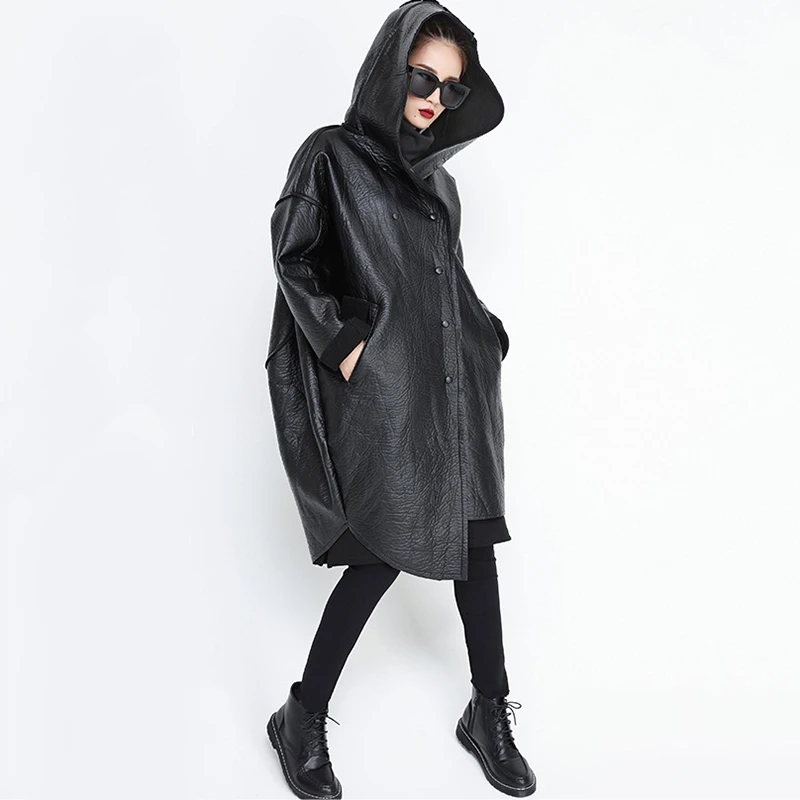 TWOTWINSTYLE свободный крой с капюшоном черная из искусственной кожи толстая большой