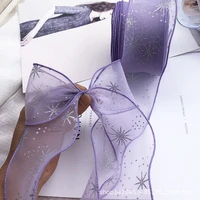 5yardslot silver powder snowflake printed organza stain ribbon for diy crafts hair accessories gift box packaing materials