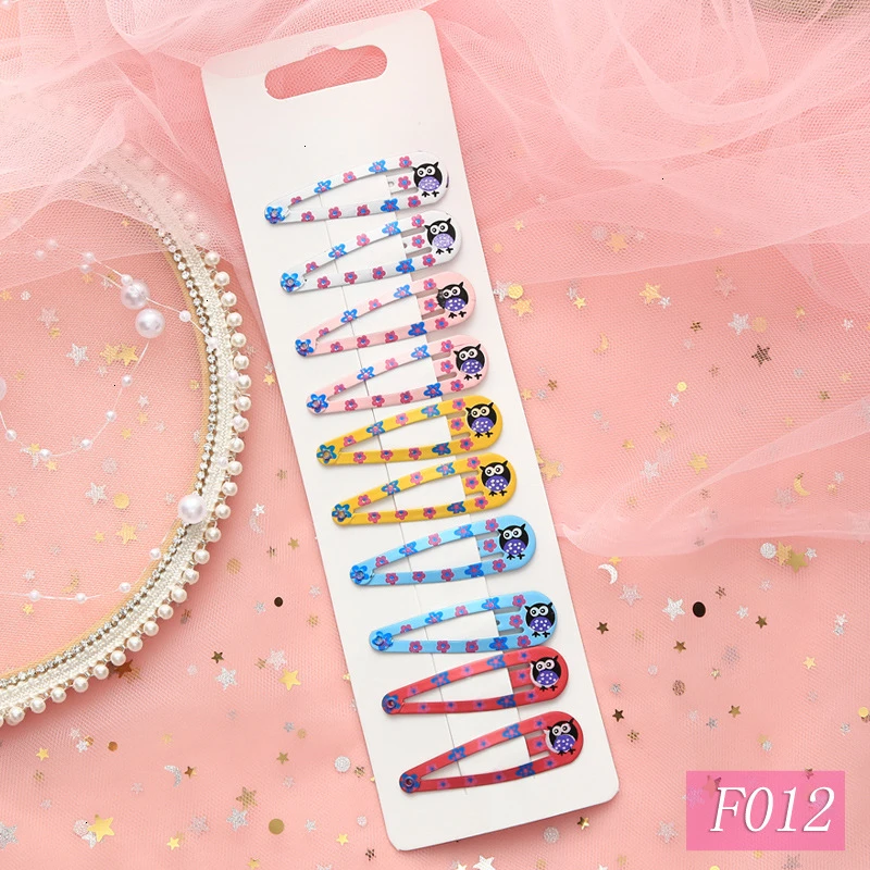 10 Pieces New Cute High Quality Printing Snap Hair Clips For Kids Solid Matel Hairpins Girls Hair Accessories Clips - Цвет: F012