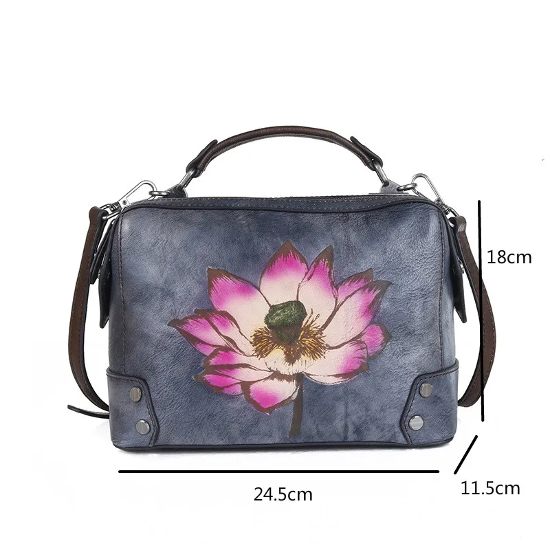 

Bestform Vintage Hand Painted Women Handbag 2020 New Genuine Leather Floral Soft Cowhide Leisure Shoulder & Crossbody Bags
