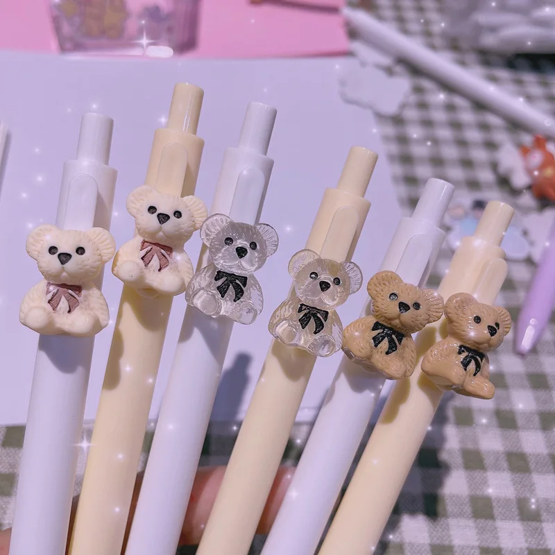 

36 pcs/lot Creative Doll Bear Press Gel Pen Cute 0.5mm Black ink Signature Pens School Office writing Supply Promotional Gift