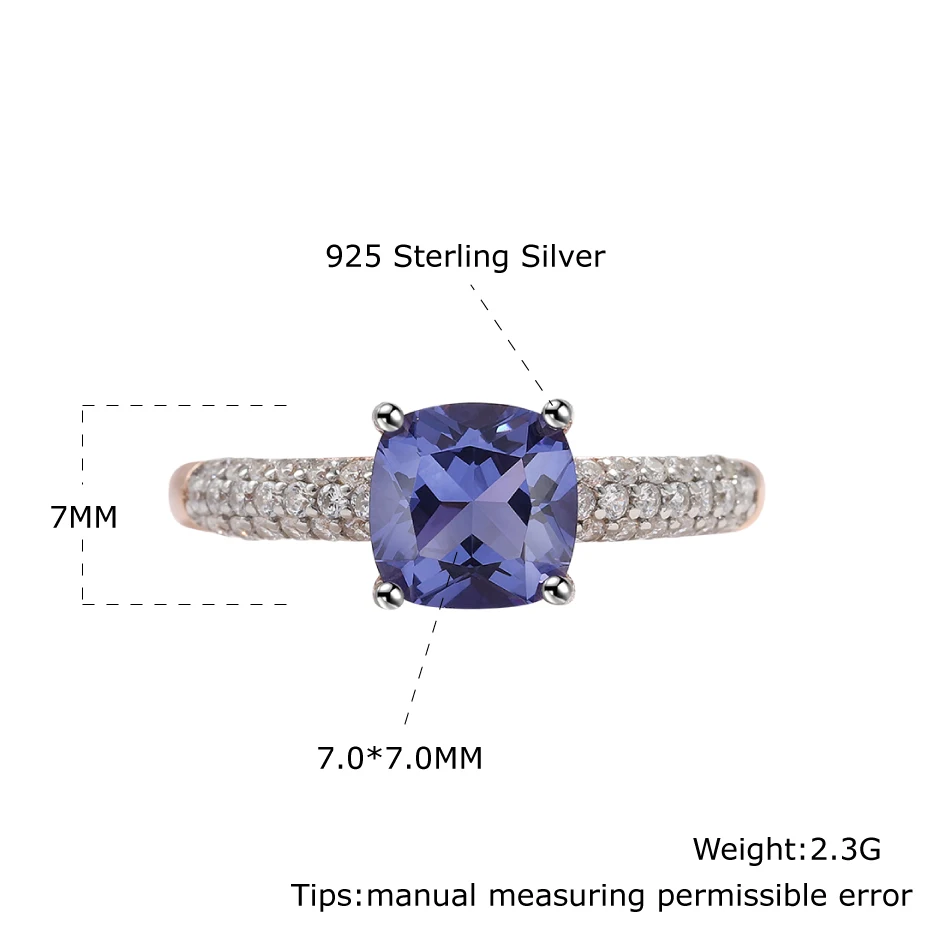 

925 Sterling Silver Gemstone Ring For Women Tanzanite Rose Gold Plated Elegant Anniversary Pormise Love Gift Luxury Fine Jewelry