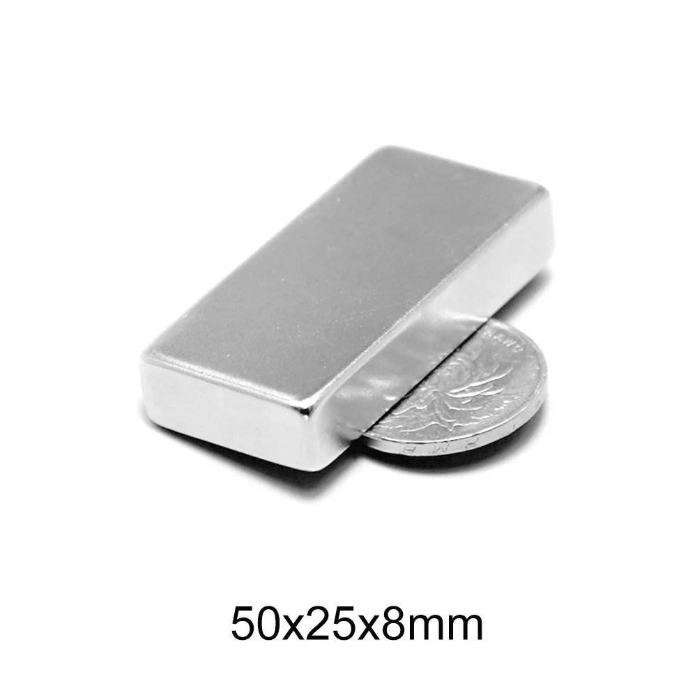 1/2/5 шт 50x25x8 Длинный Блок Сильный редкоземельный магнит 50 мм X 25 N35 магнитов NdFeB