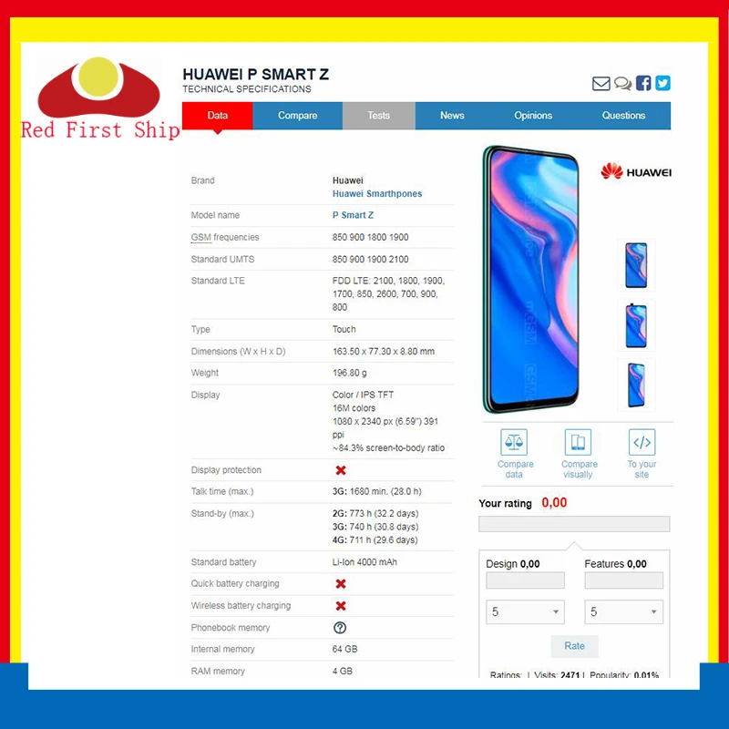 10 шт./лот сенсорный экран для huawei Y9 Prime 2019 Сенсорная панель передняя внешняя
