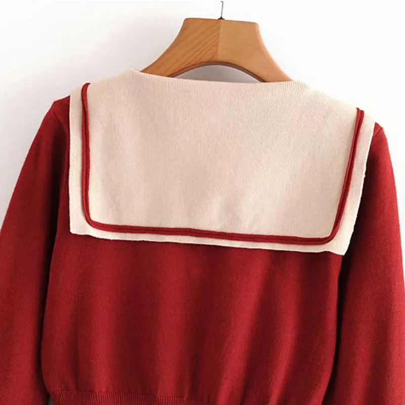 

Red V-neck Hit Color Bow Sweet Chic Women's Sweater Harajuku Korean Warm Female Sweater Tops